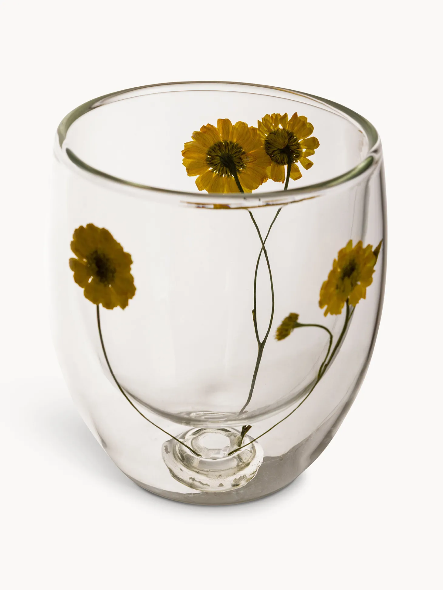 Bicchiere in vetro borosilicato doppio con fiori