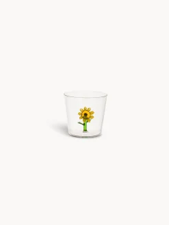 Bicchiere in vetro borosilicato dettaglio fiore