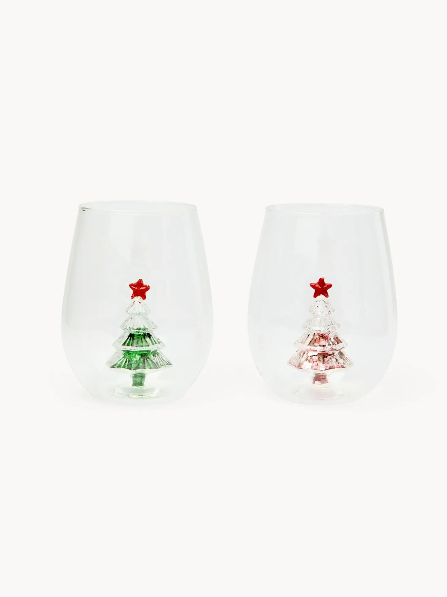 Bicchieri in vetro borosilicato dettaglio alberi paillettes