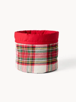 Cestino rotondo tartan in puro cotone tinto filo