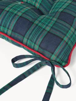 Cuscino da sedia con lacci in twill di cotone con ricami agrifoglio