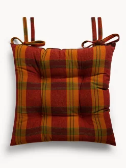 Cuscino da sedia con lacci motivo check in puro cotone tinto filo