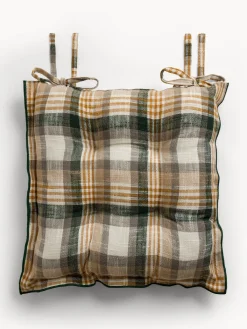 Cuscino da sedia con lacci motivo check in puro cotone tinto filo