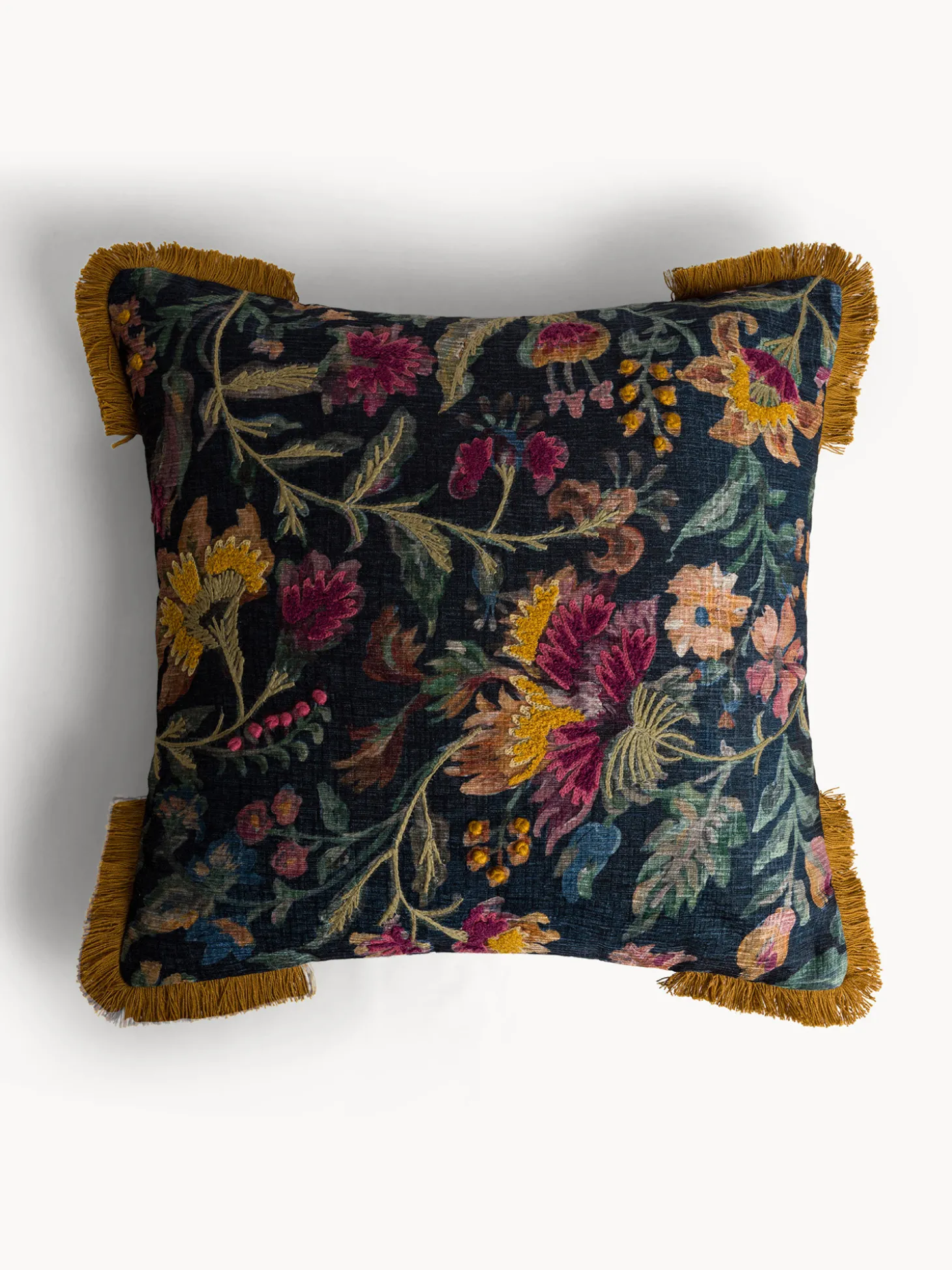 Cuscino 45x45 cm con stampa floreale e frange