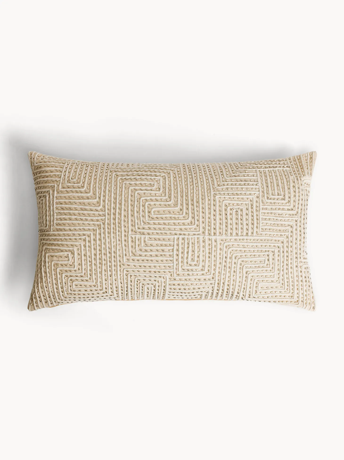 Cuscino 35x65 cm in cotone con motivo geometrico e applicazioni perline