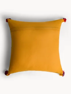 Cuscino 45x45 cm in cotone con ricami e nappe