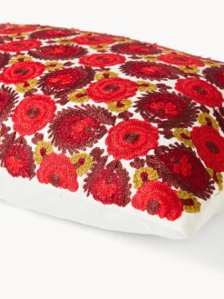 Cuscino 35x50 in cotone con ricamo floreale a catenella