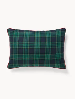 Cuscino 35x50 in cotone motivo tartan con ricami agrifoglio