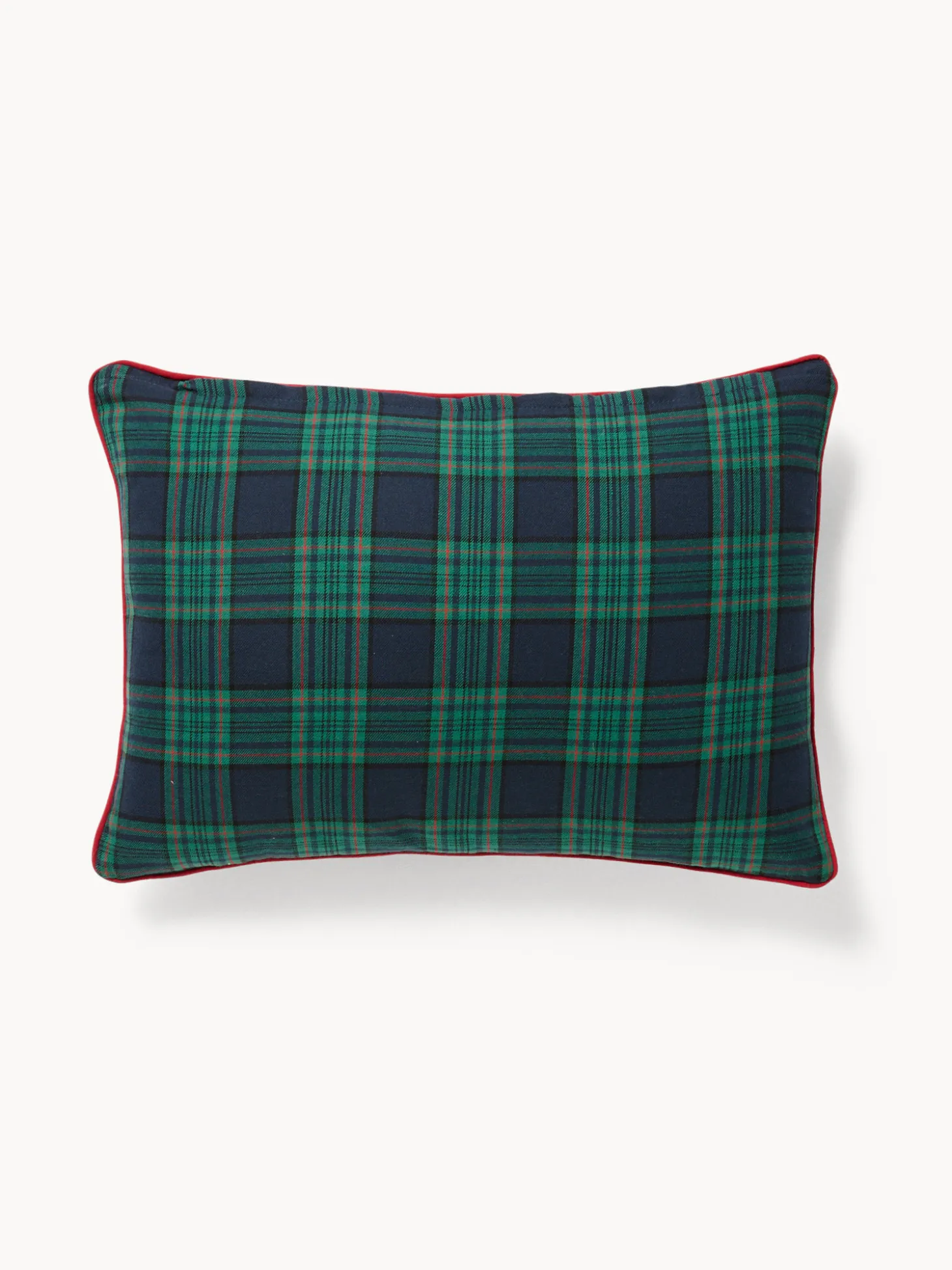 Cuscino 35x50 in cotone motivo tartan con ricami agrifoglio