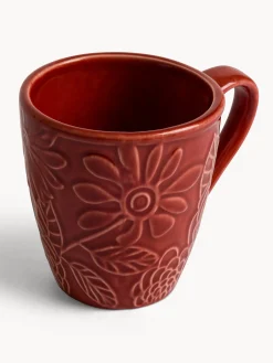 Mug in stoneware con fiori in rilievo