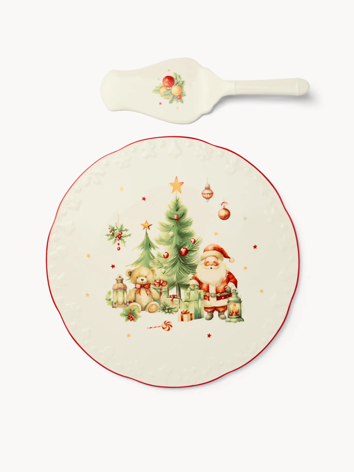 Piatto da portata con paletta in porcellana Natale vintage