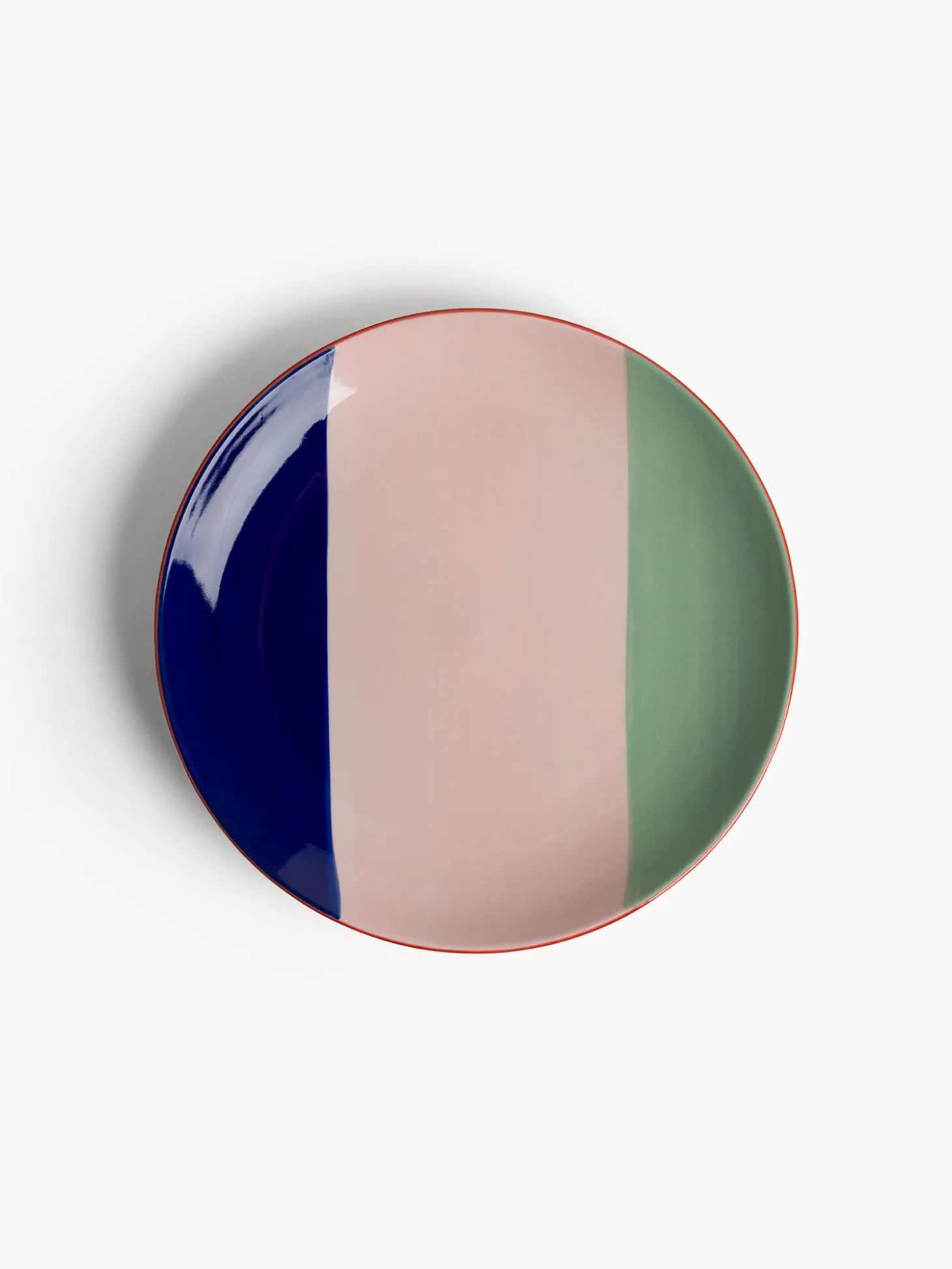 Piatto frutta in ceramica a righe colorate