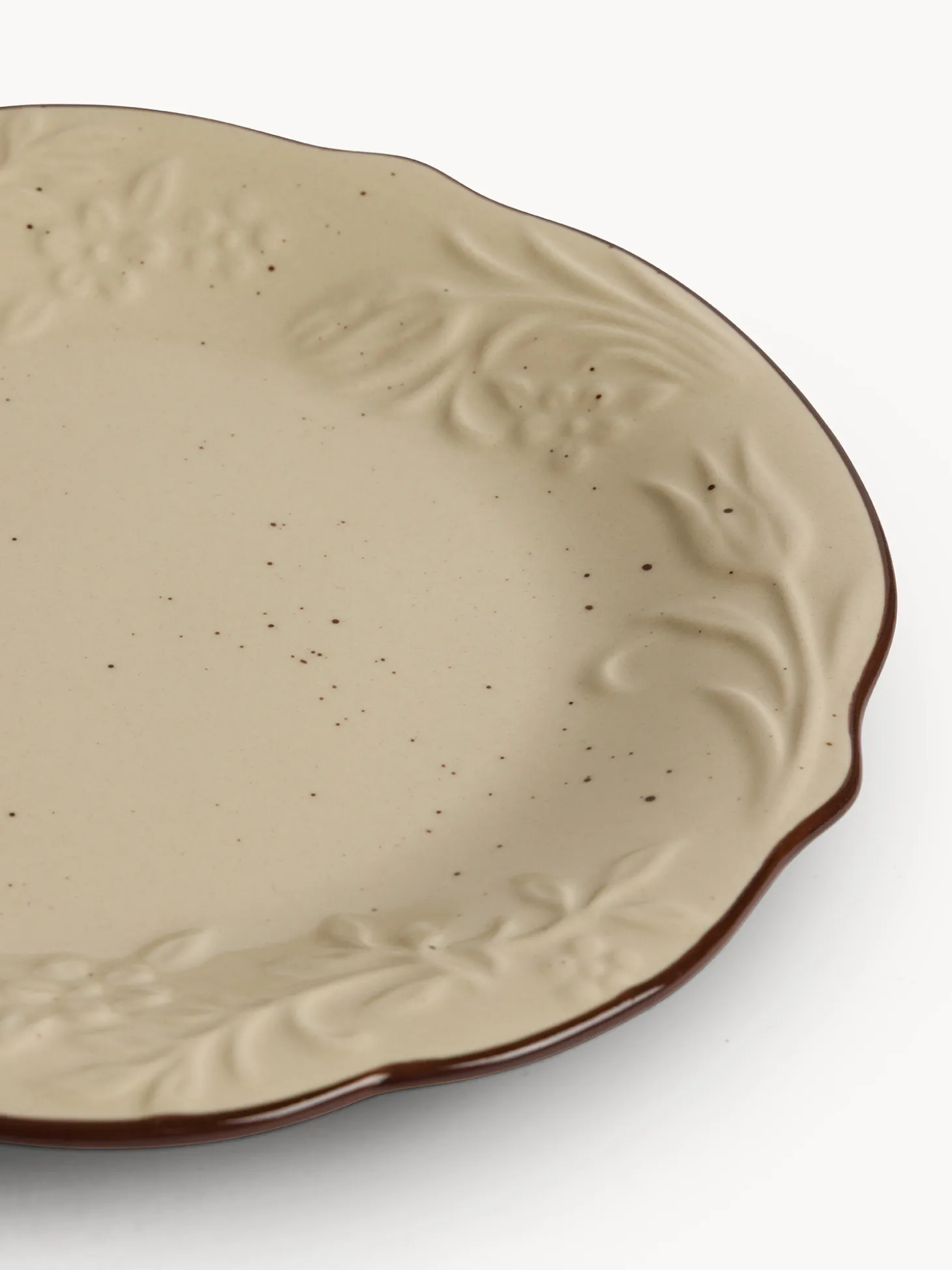 Piatto frutta in stoneware con filo marrone