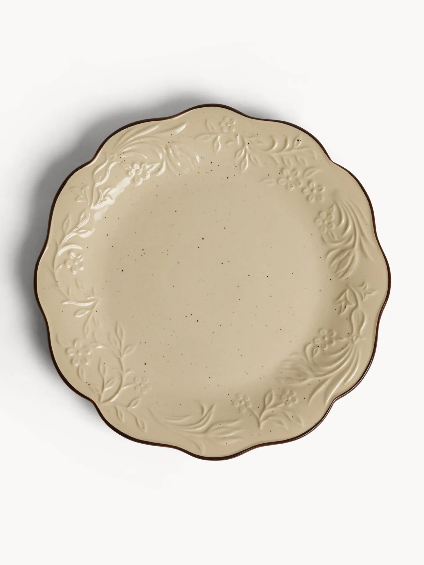 Piatto piano in stoneware con filo marrone
