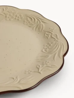 Piatto piano in stoneware con filo marrone