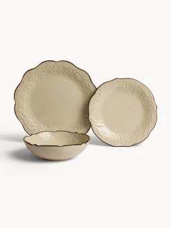 Piatto piano in stoneware con filo marrone