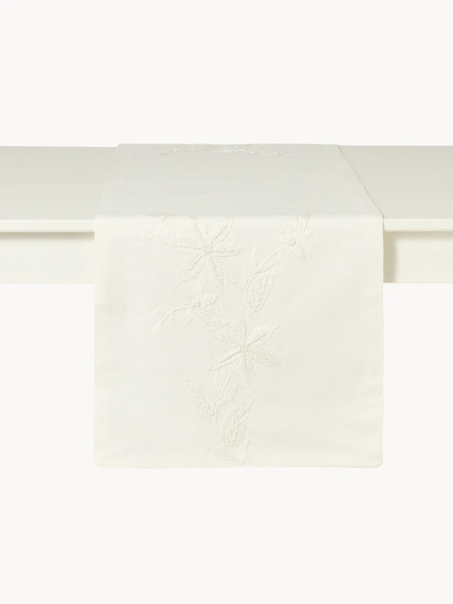 Runner in puro cotone con ricamo floreale
