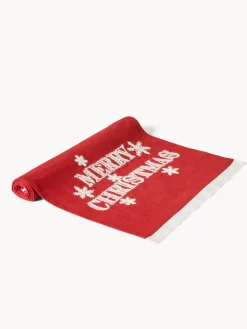 Runner in slub di puro cotone con ricamo