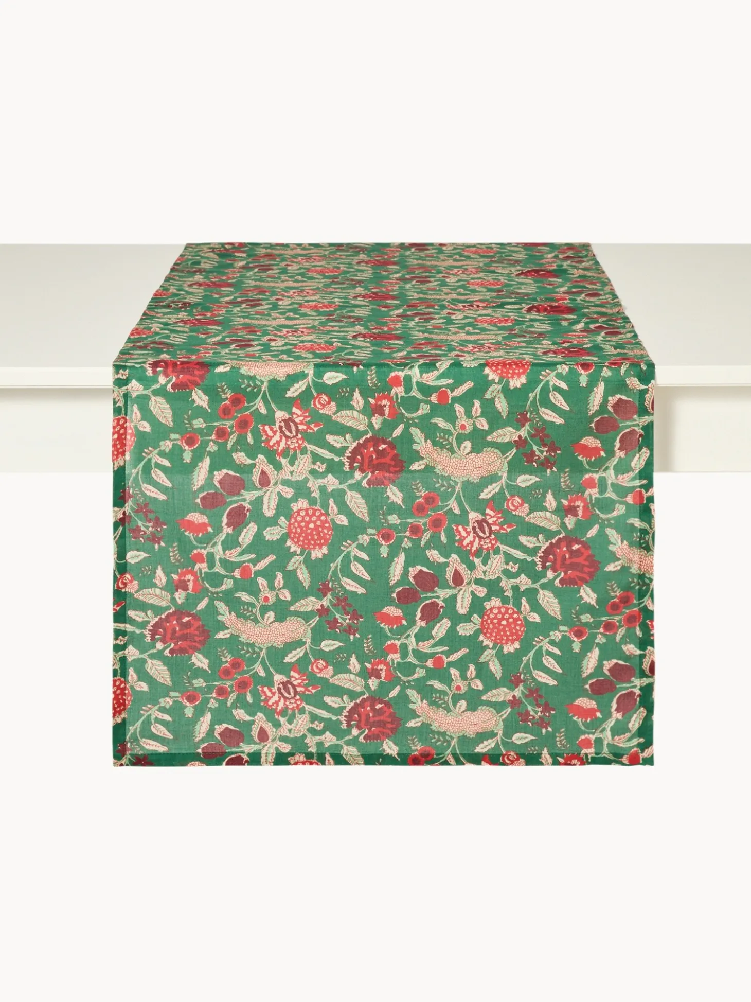 Runner in voile di cotone con stampa block print