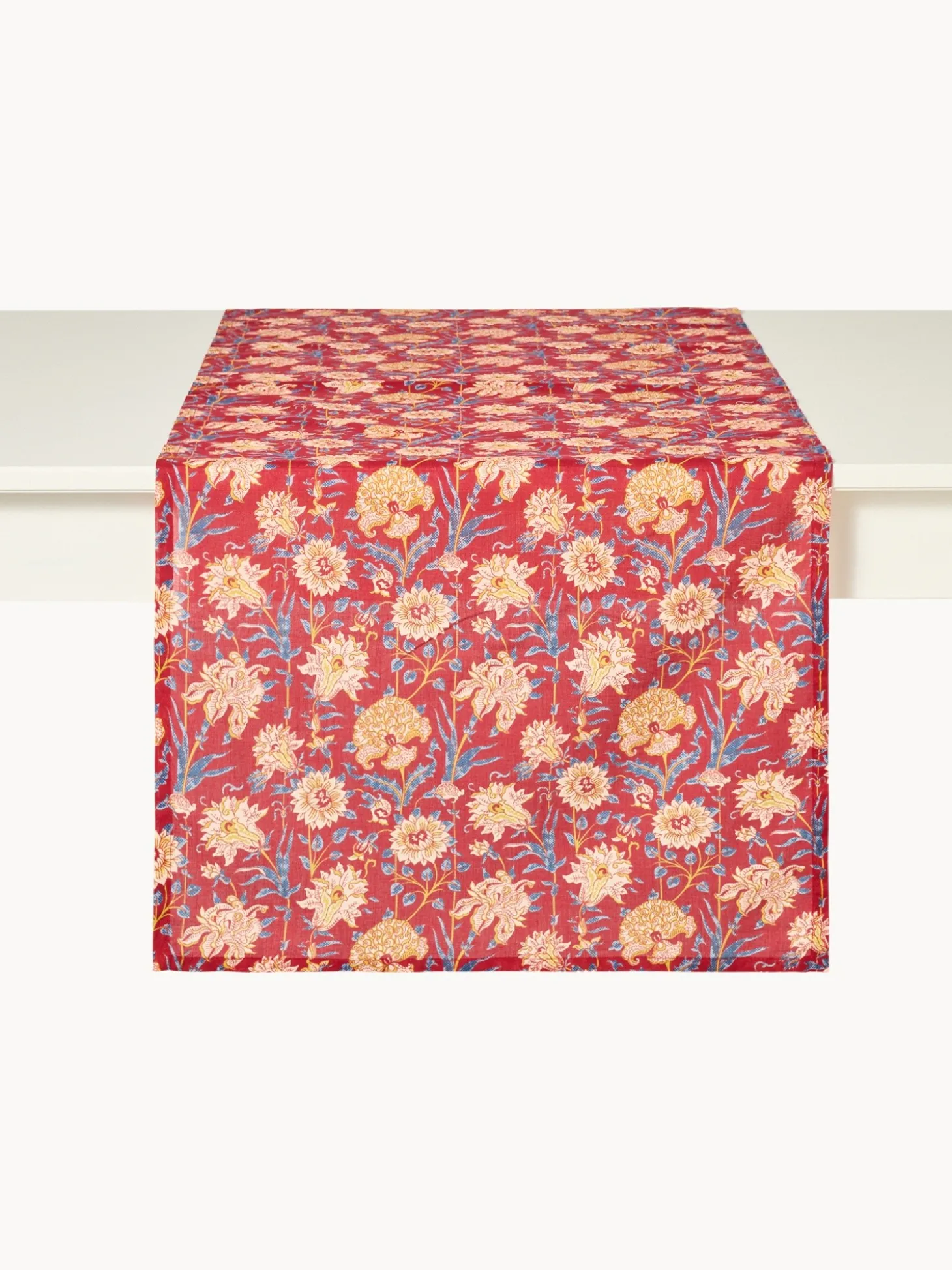 Runner in voile di cotone con stampa block print