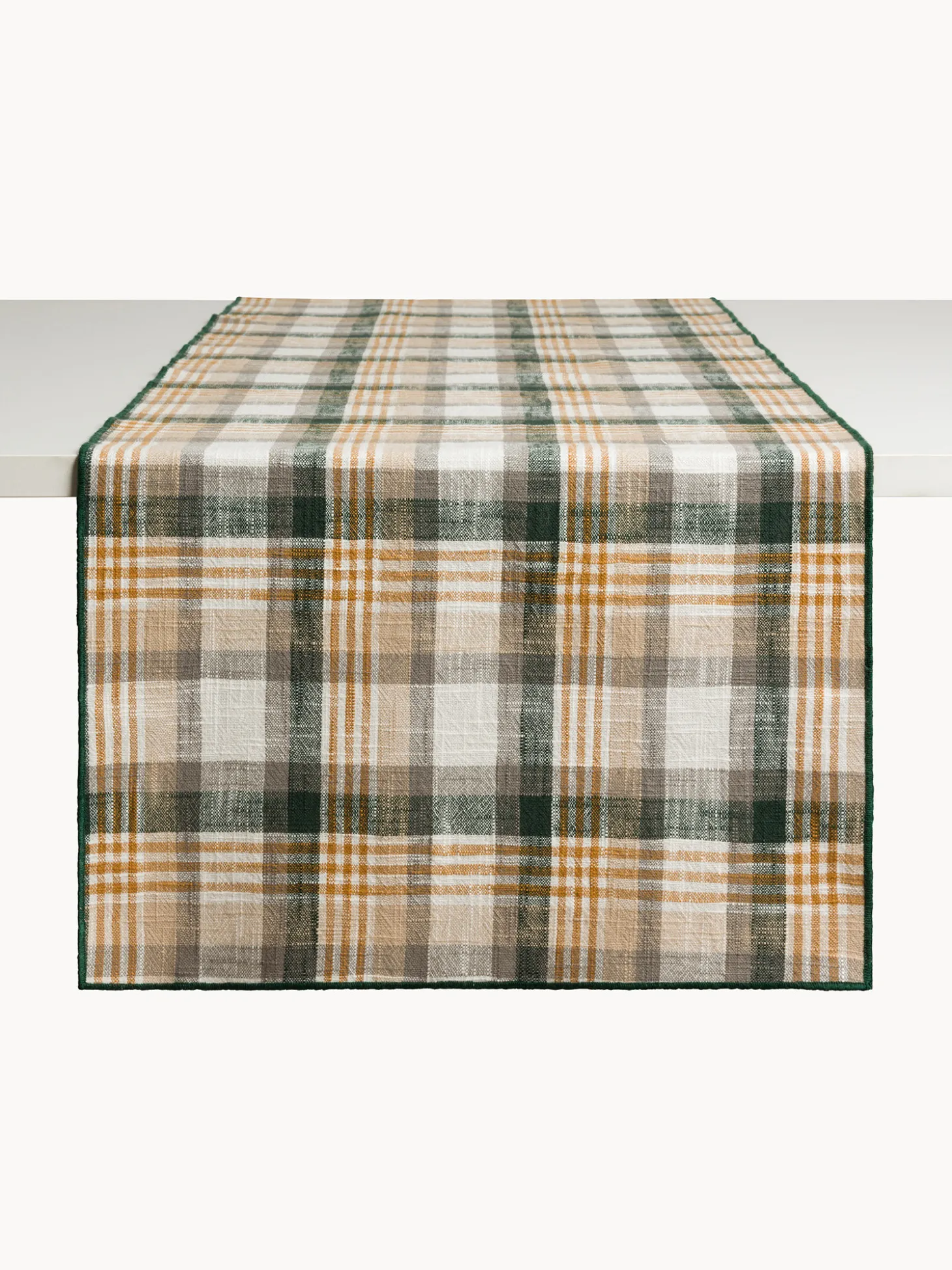 Runner motivo check in puro cotone tinto filo con overlock a contrasto