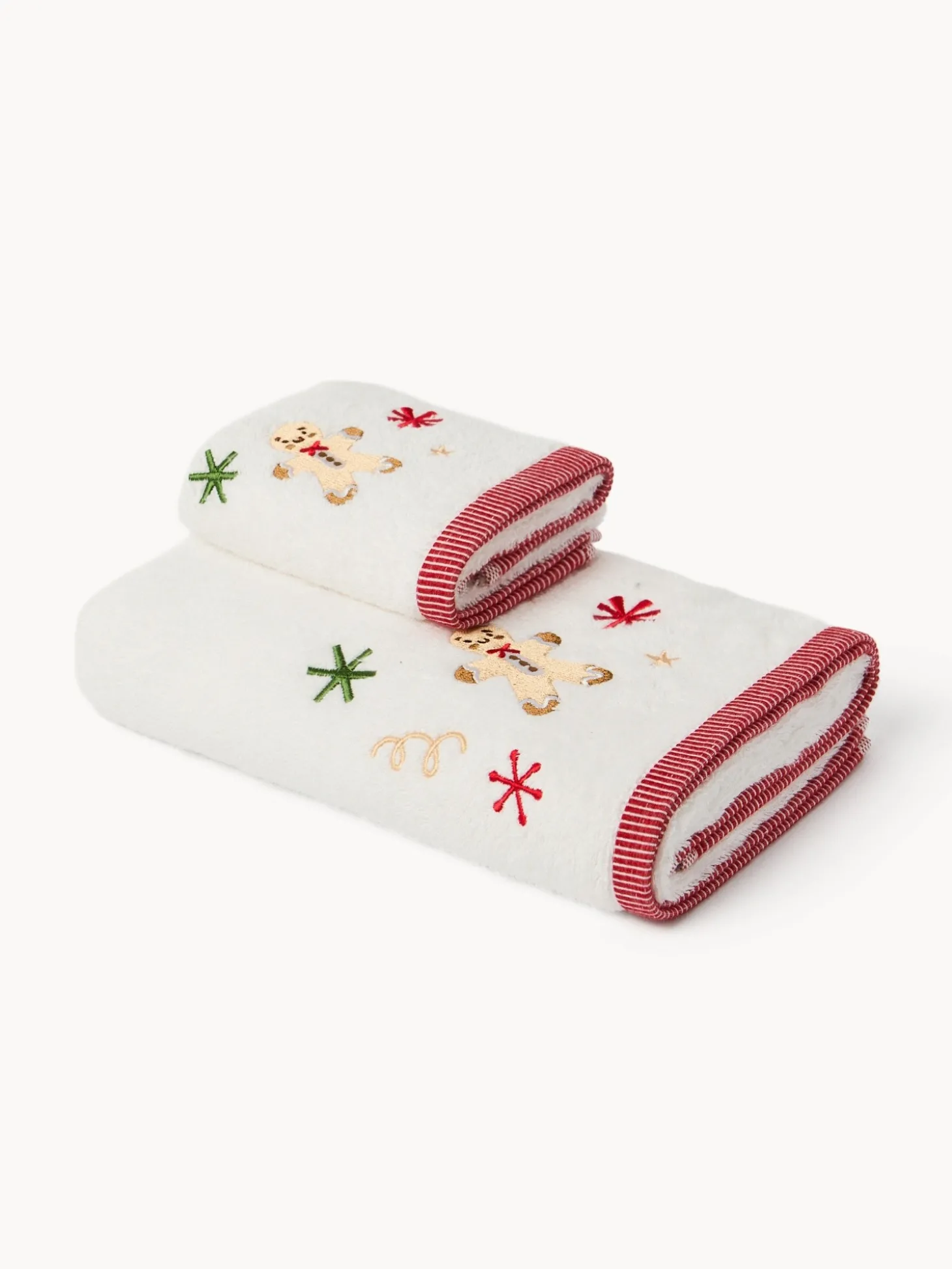 Set 2 asciugamani in spugna di cotone con gingerbread ricamato