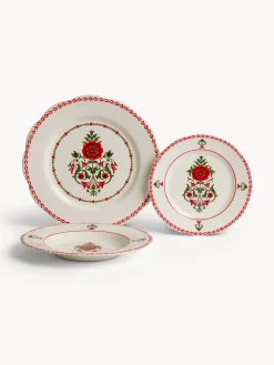Set 18 piatti in ceramica dettaglio fiore rosso