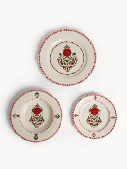 Set 18 piatti in ceramica dettaglio fiore rosso