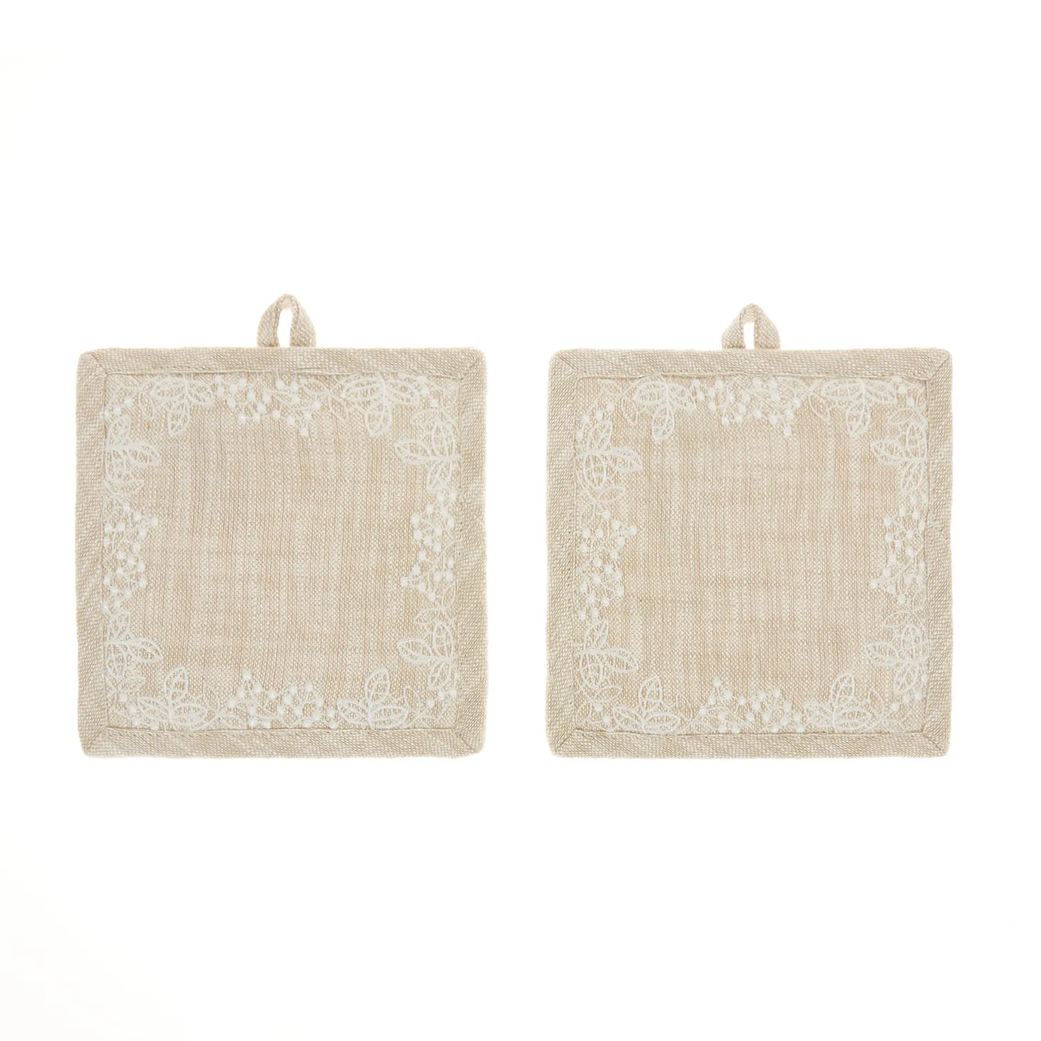 Set 2 presine puro cotone fiammato con ricami