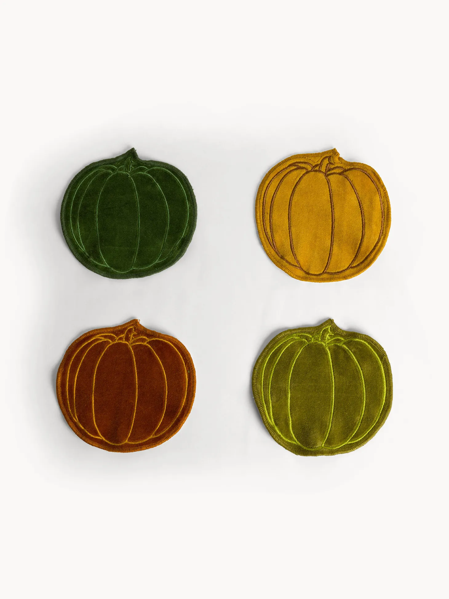 Set 2 sottobicchieri in velluto a forma di zucca