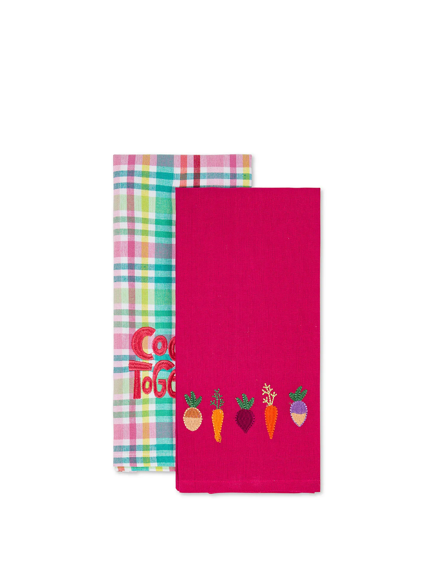 Set 2 strofinacci puro cotone ricamo verdure
