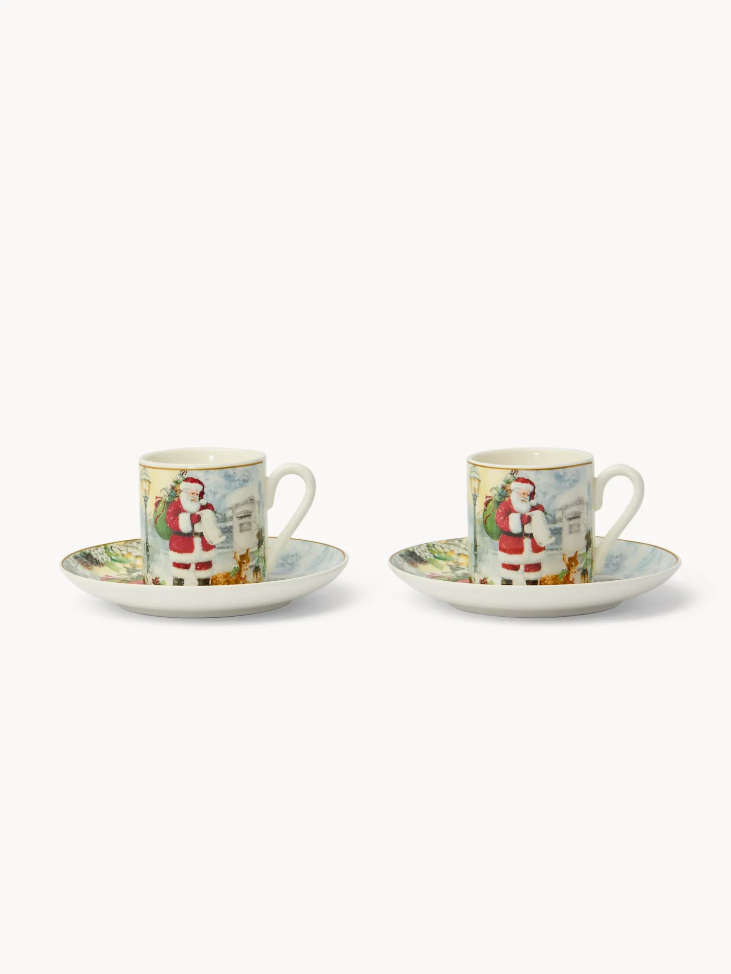 Set 2 tazze caffè in new bone china Babbo Natale vintage