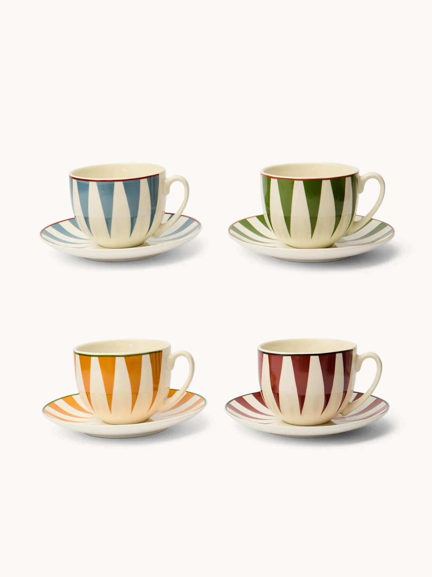 Set 4 tazze tè in new bone china a righe