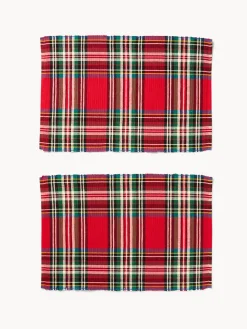 Set di 2 tovagliette tartan a costine in puro cotone tinto filo