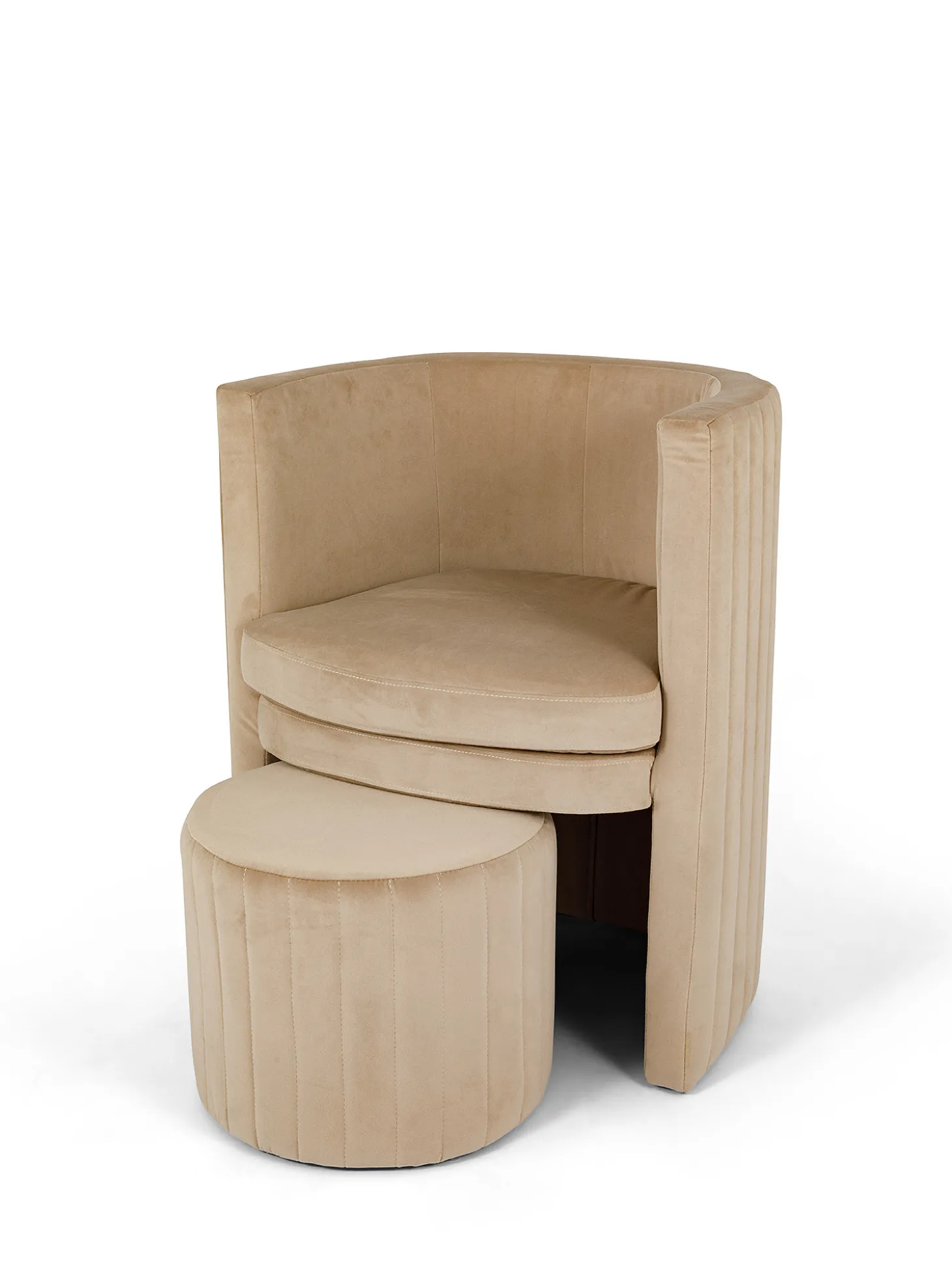 Set poltrona e sgabello in velluto Round