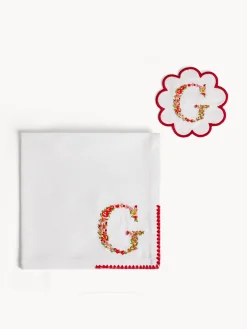 Set tovagliolo e sottobicchiere lettera ricamata G