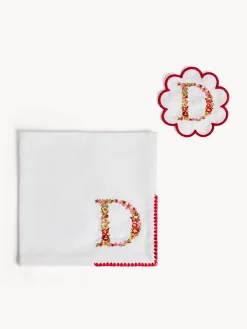 Set tovagliolo e sottobicchiere lettera ricamata D