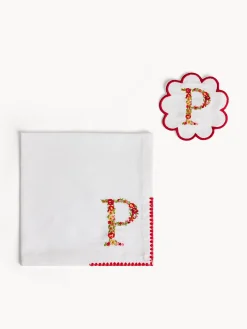 Set tovagliolo e sottobicchiere lettera ricamata P