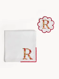 Set tovagliolo e sottobicchiere lettera ricamata R