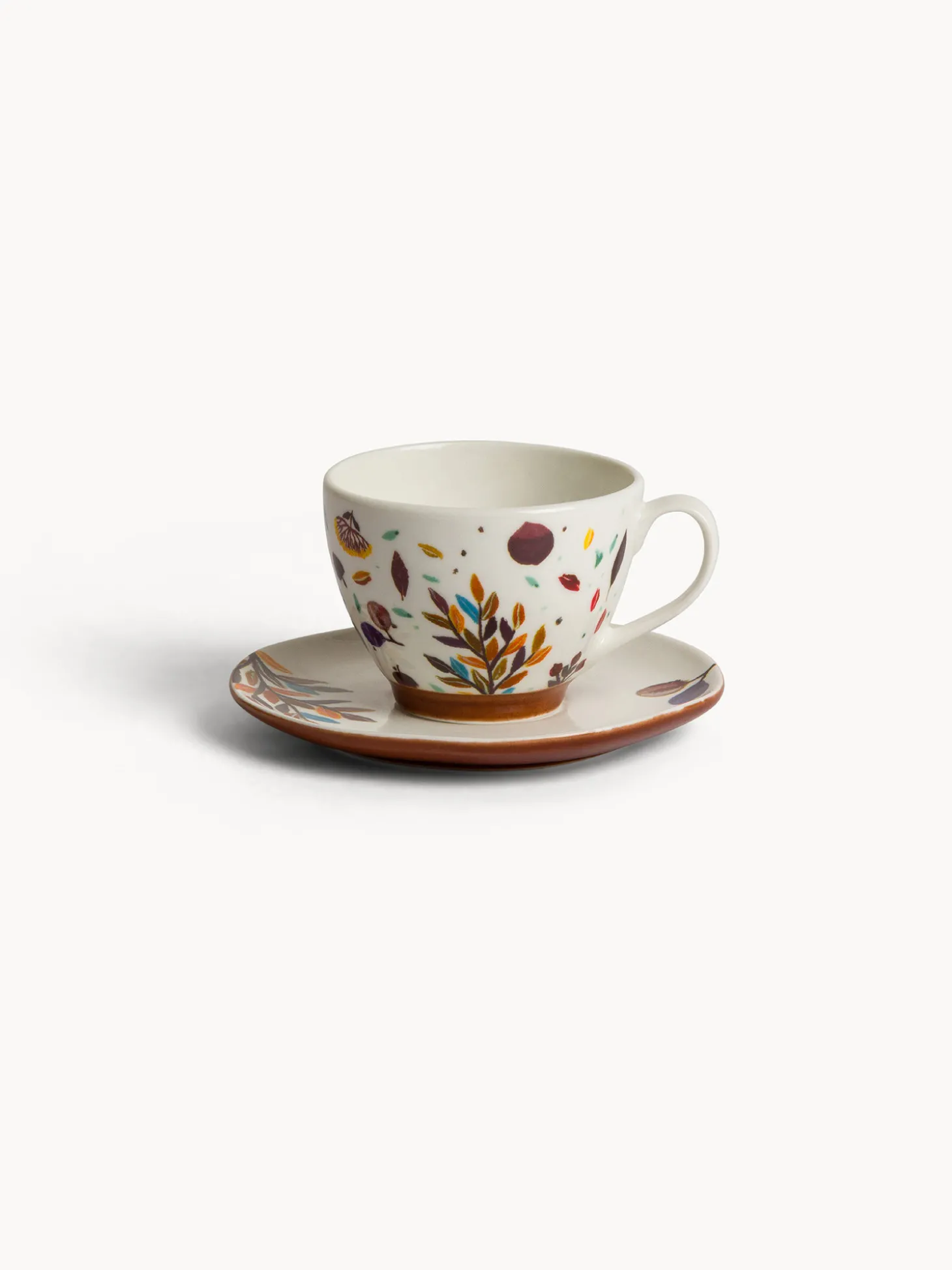 Tazza caffè in stoneware motivo foglioline
