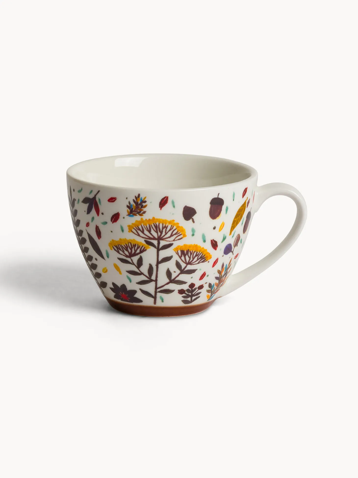 Tazza colazione in stoneware motivo foglioline