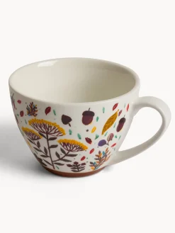 Tazza colazione in stoneware motivo foglioline