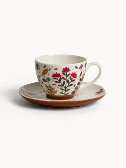 Tazza tè in stoneware motivo foglioline