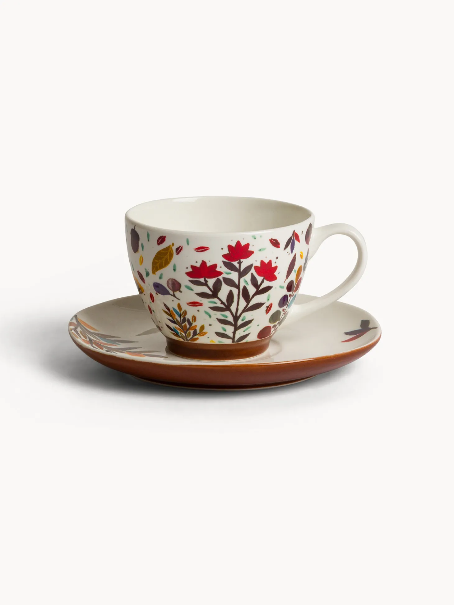 Tazza tè in stoneware motivo foglioline