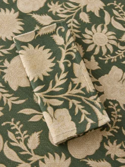 Tovaglia in puro cotone con stampa manuale e dettagli d'oro