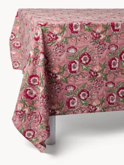 Tovaglia in puro cotone stampa block print floreale