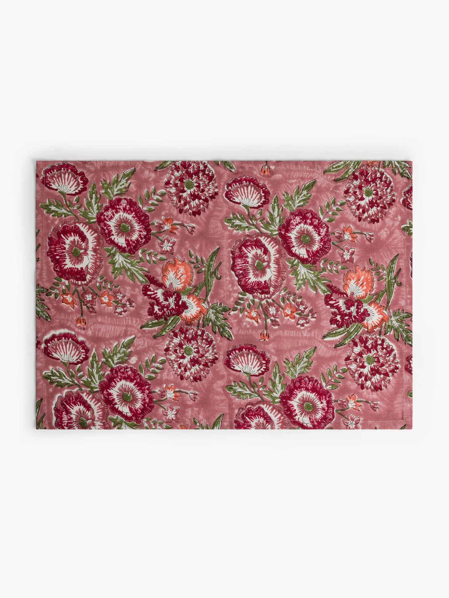 Tovaglietta in puro cotone con stampa block print floreale