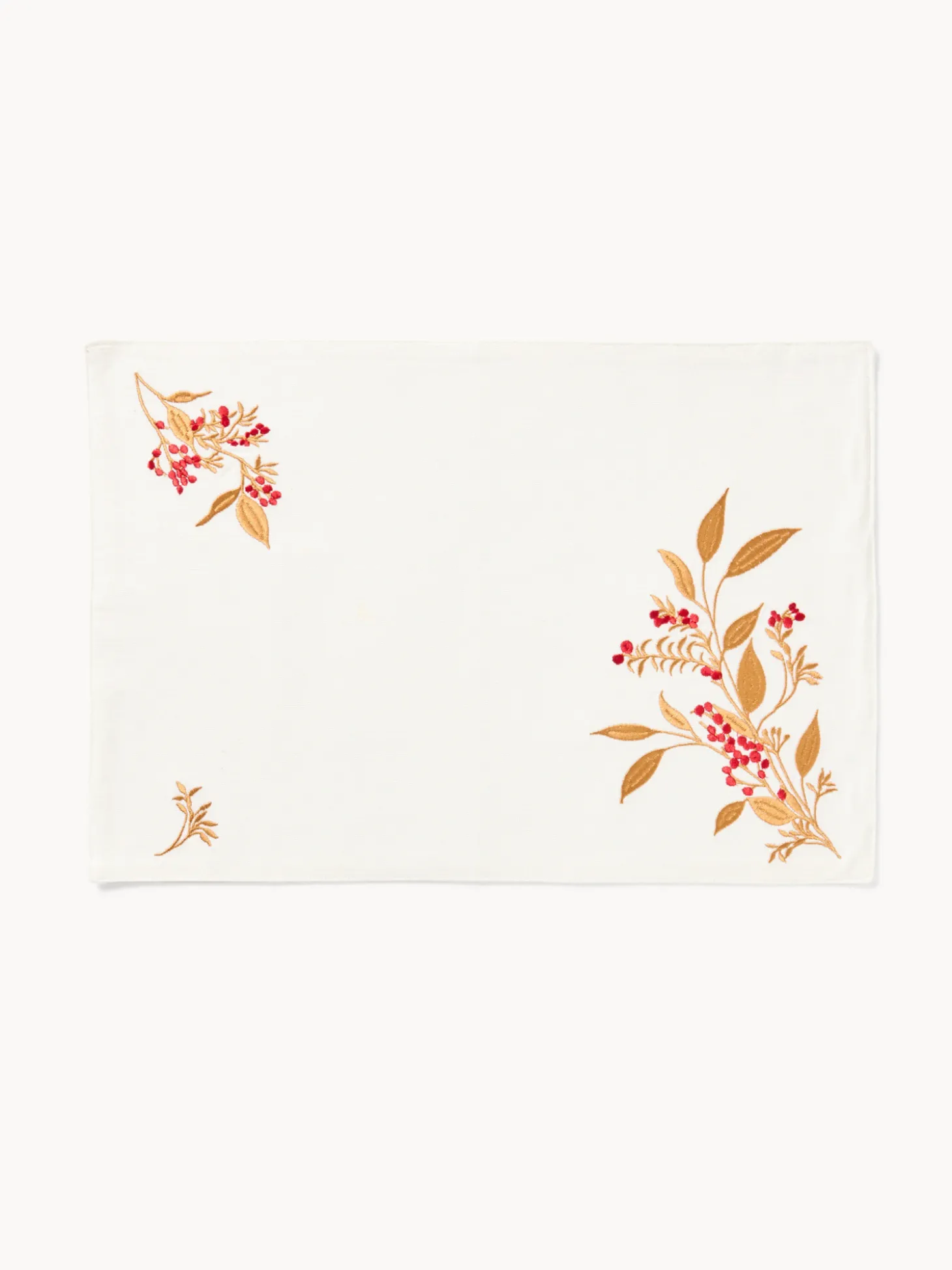 Tovaglietta in slub di puro cotone con ricamo foliage